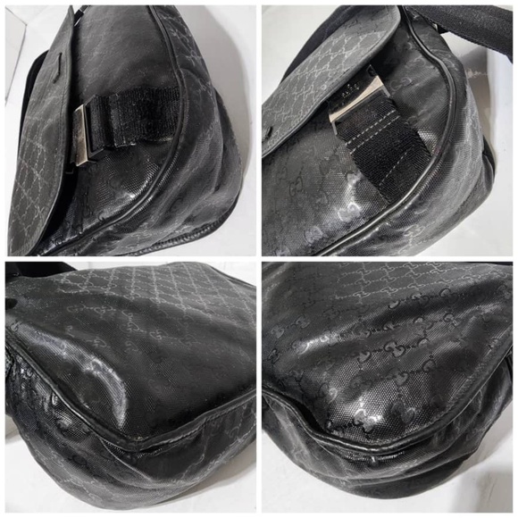 Authentic GUCCI Imprime Monogram Medium Double Buckle Flap Messenger Bag Black - Picture 12 of 16